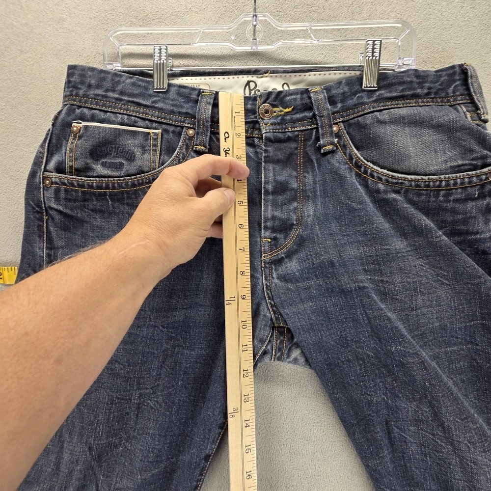 Selvedge Jeans Mens 33x34 Blue Pepe Crunch DLX Button Fly Regular Straight - Picture 9 of 16